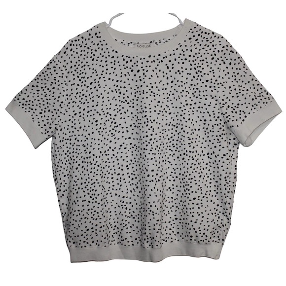 Women's Rachel Zoe White Black Speckle Dot Casual Crew Short Sleeve Shirt Size M - Picture 1 of 2